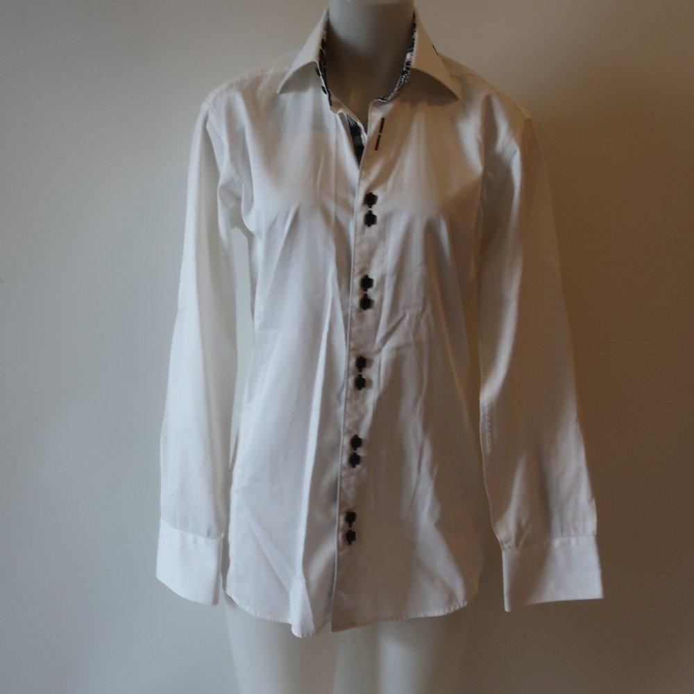 Womens Jared Lang White Black Designer Long Sleeve Button-Up Shirt S/P *